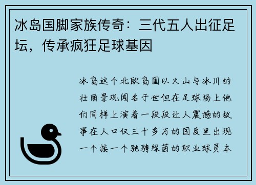 冰岛国脚家族传奇：三代五人出征足坛，传承疯狂足球基因